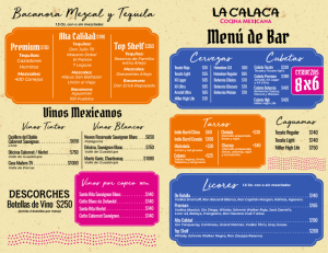 Calaca bar menu as of May 2026