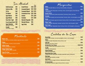 Calaca drink menu as of May 2026