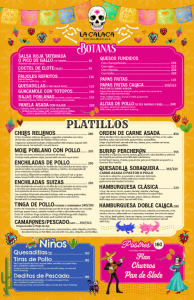 Calaca food menu as of May 2026